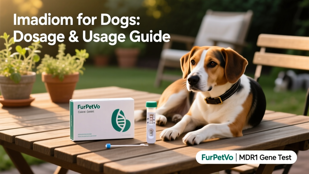 Infographic showing MDR1 gene test kit with dog DNA swab and FurPetVo logo