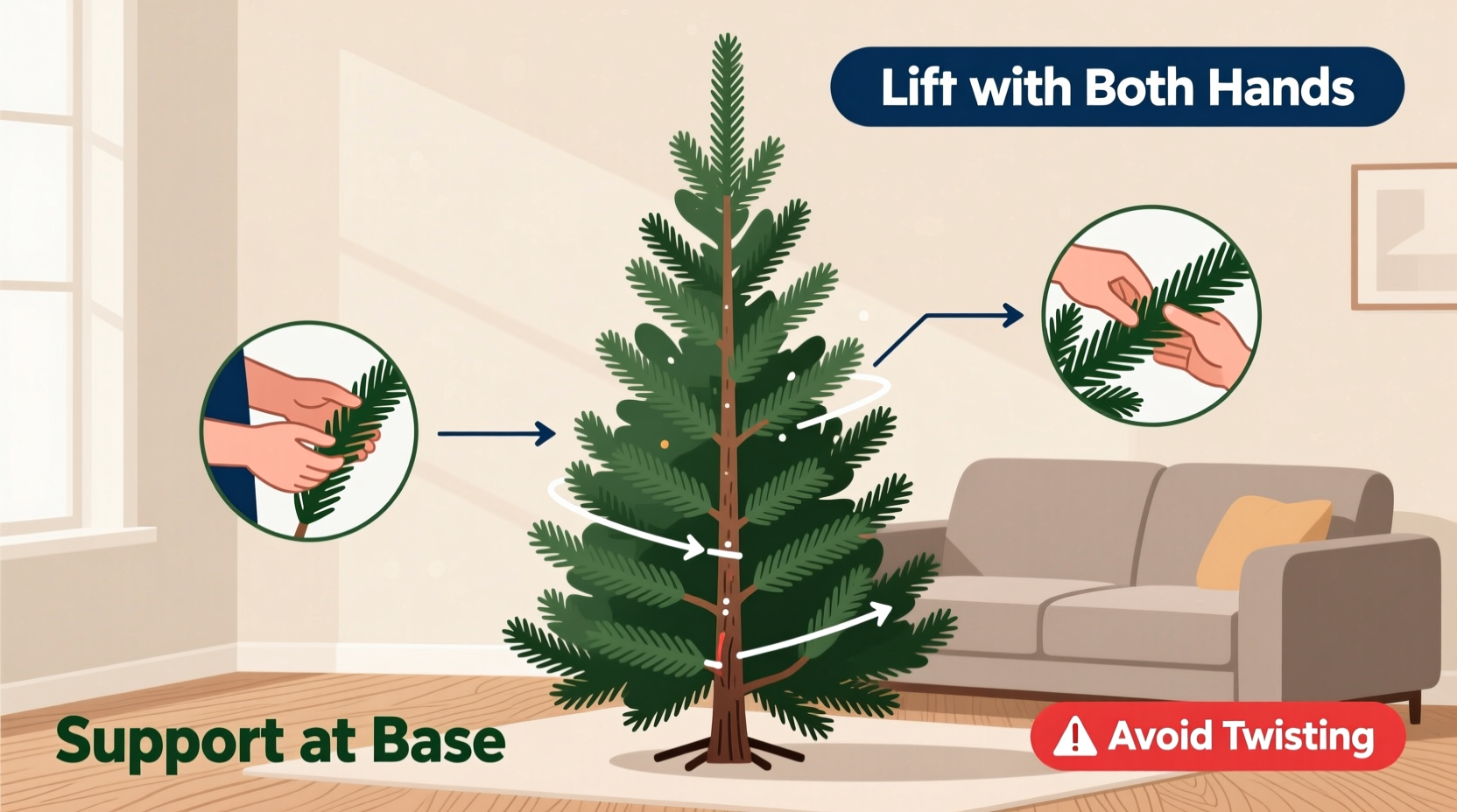 how to protect christmas tree branches from snapping during setup