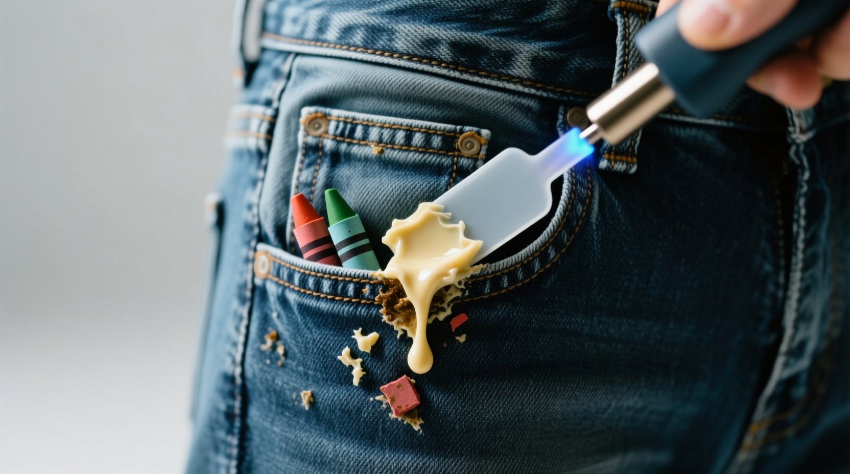 remove melted crayon from denim pockets