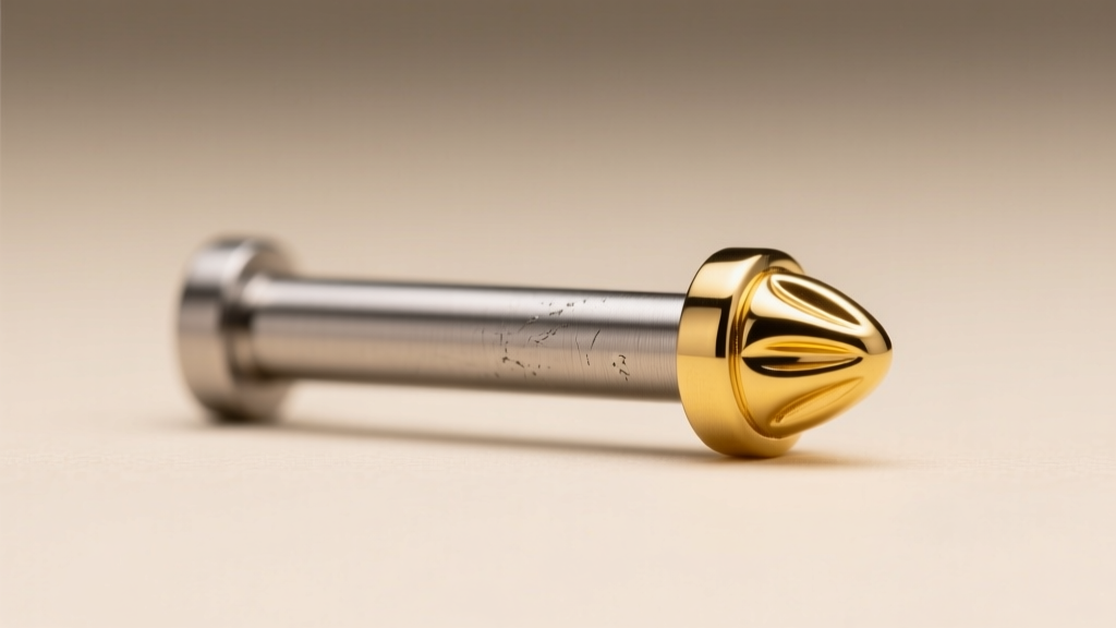 Macro photo of a titanium threadless labret post featuring a polished 14k yellow gold decorative end under soft studio lighting