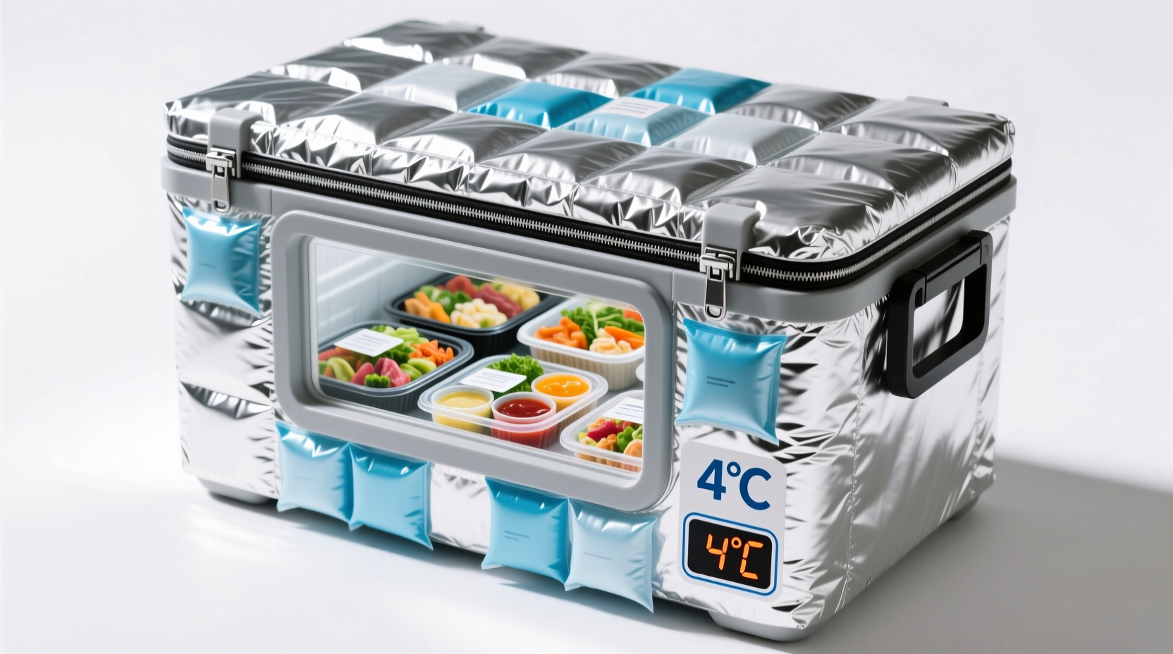 Properly packed cold food shipping container with temperature packs