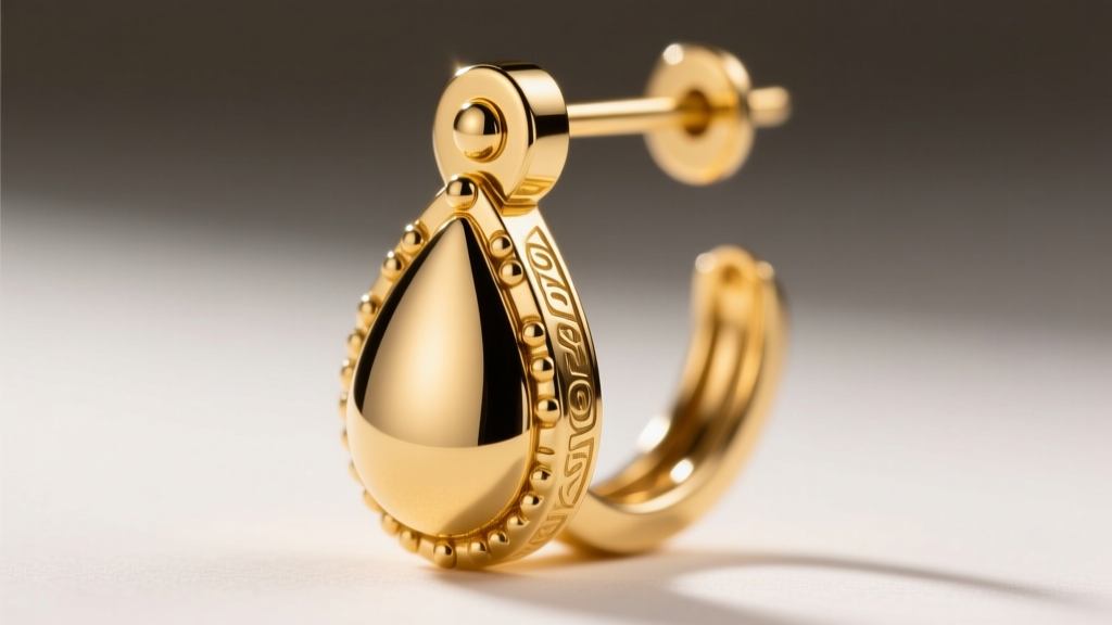 Close-up of a micro-rivet joint on a celestial gold drop earring, revealing the 0.5mm clearance gap required for fluid movement.