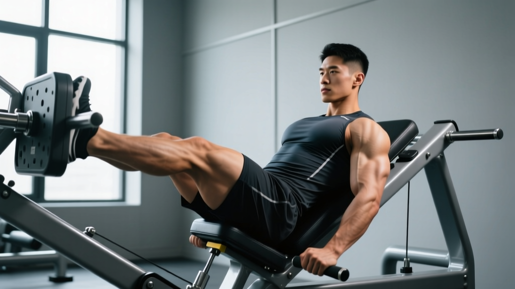Lifter performing a deep horizontal leg press with neutral spine alignment on a pin-loaded machine targeting quad sweep