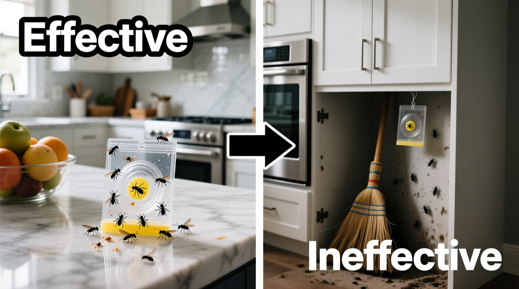 Comparison of effective vs ineffective gnat trap placements in kitchen