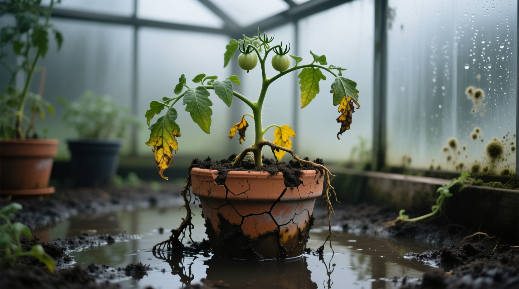 over watered tomato plant