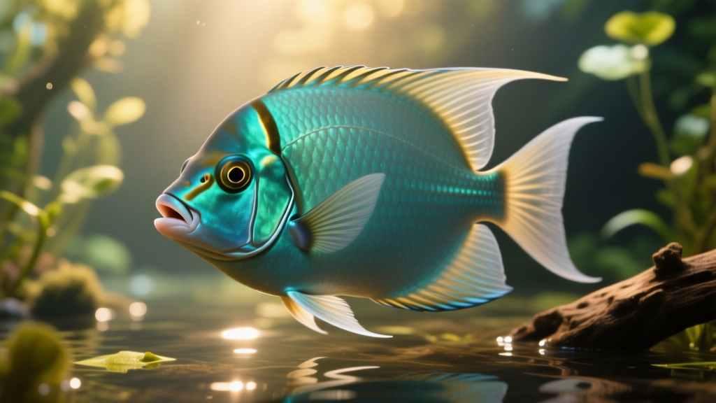 Close-up of Altum angelfish head showing concave forehead, extended mouthparts, and distinctive double head bars