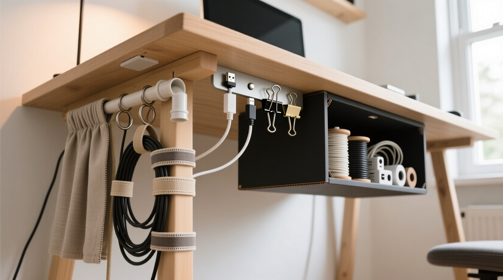 how to organize cords behind your desk using cheap and clever diy solutions