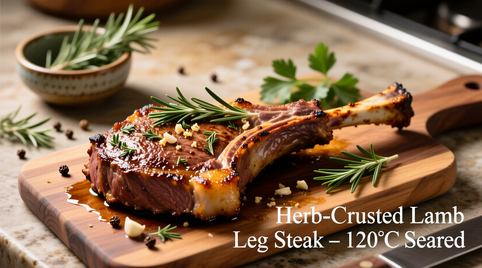 Perfectly seared lamb leg steaks with herb crust