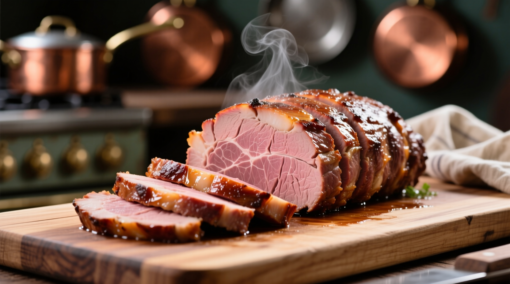 Perfectly cooked eye of round roast sliced thinly