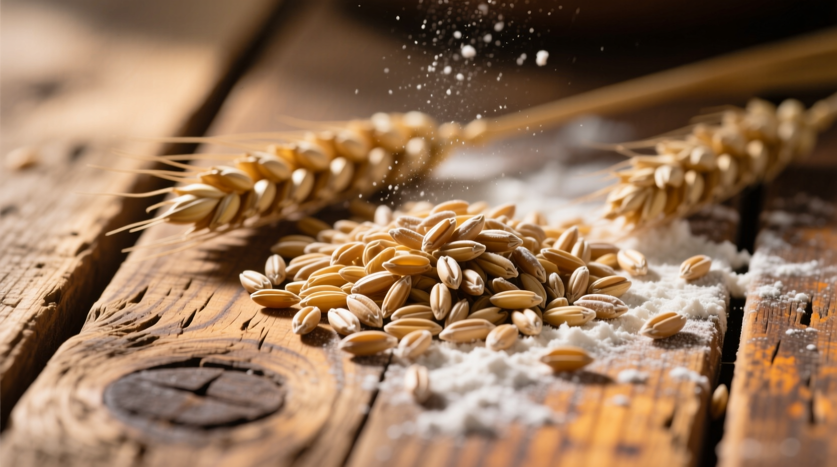 Gluten-containing grains on wooden table