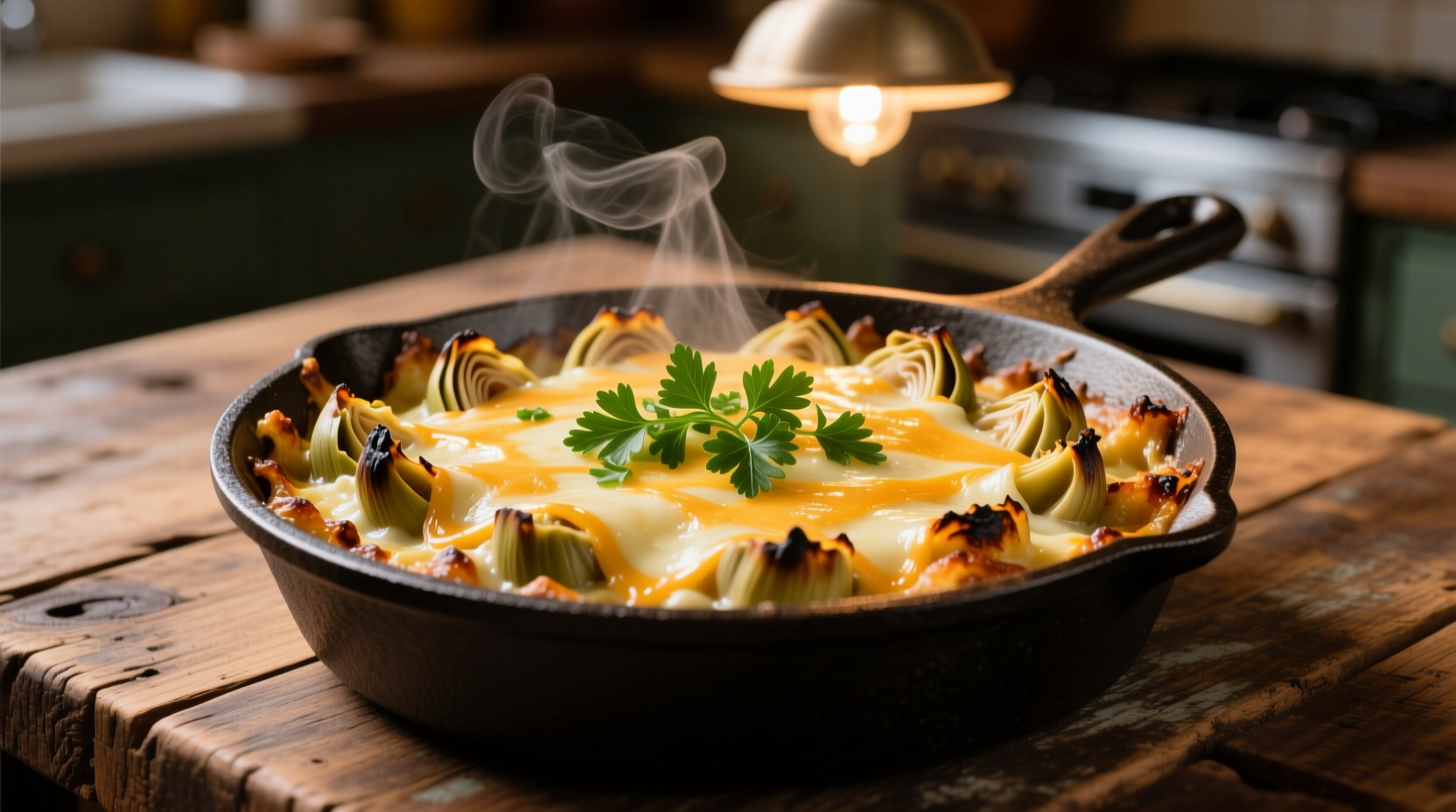 cheesy skillet artichoke dip