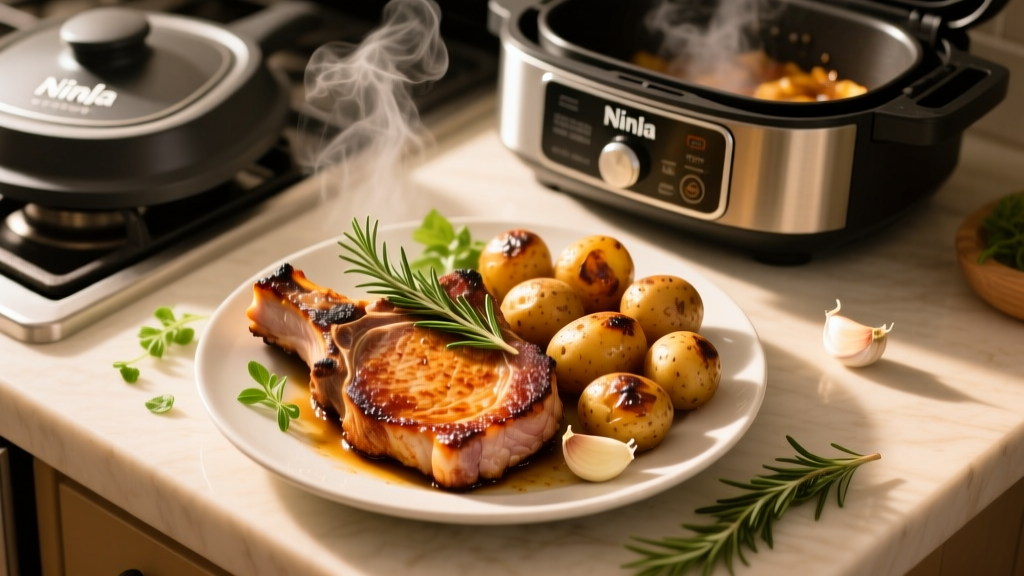 Crispy Pork Chops & Potatoes in Ninja Foodi