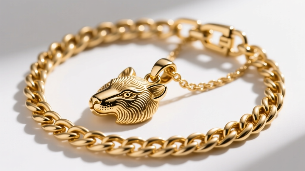 A heavy 18k gold wheat chain securely holding a textured animal motif pendant, showcasing the reinforced lobster clasp mechanism