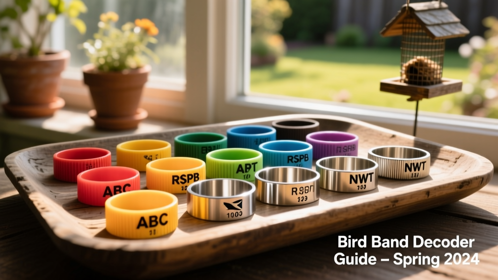 Collection of colorful plastic and aluminum leg bands labeled with various club acronyms and numbers