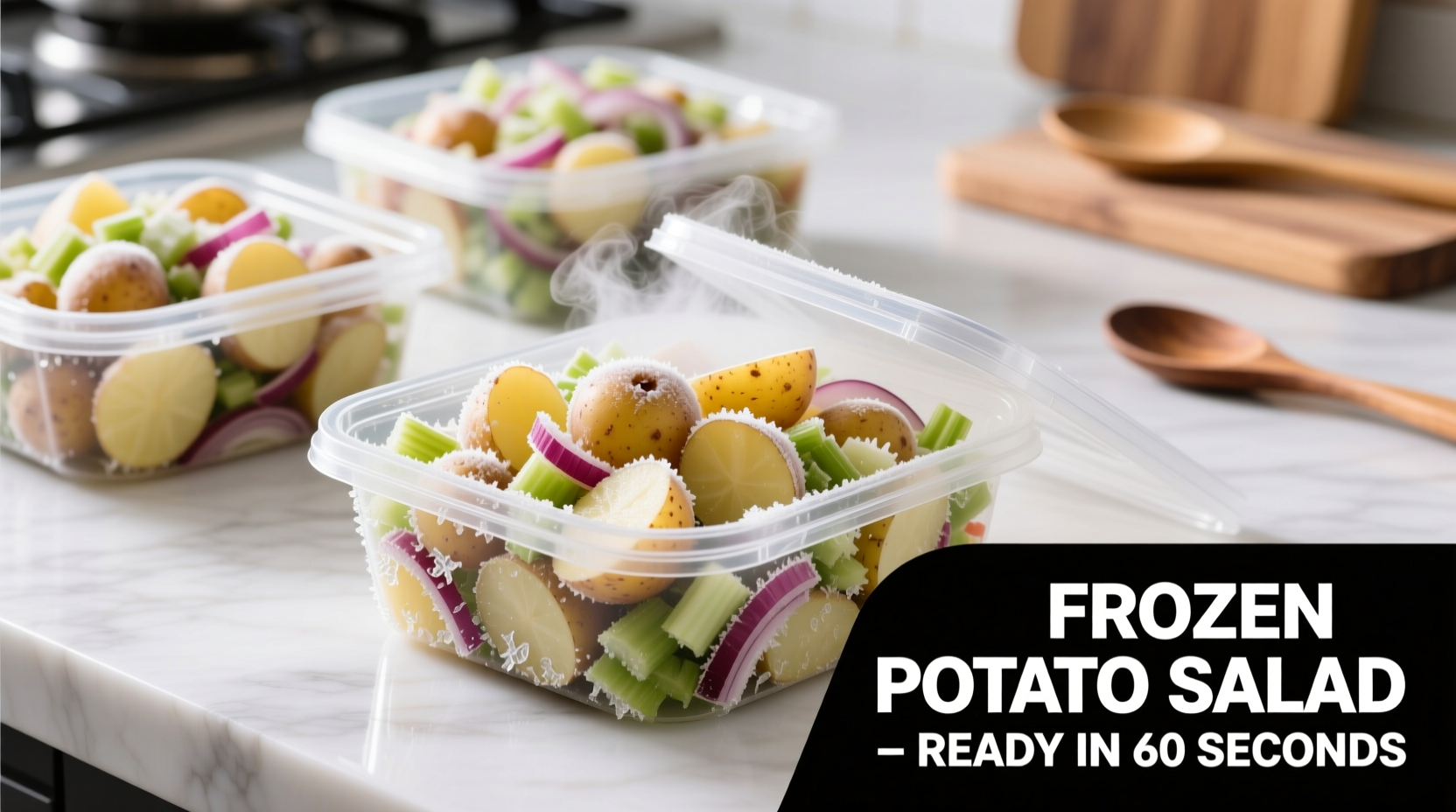 Frozen potato salad in vacuum-sealed containers