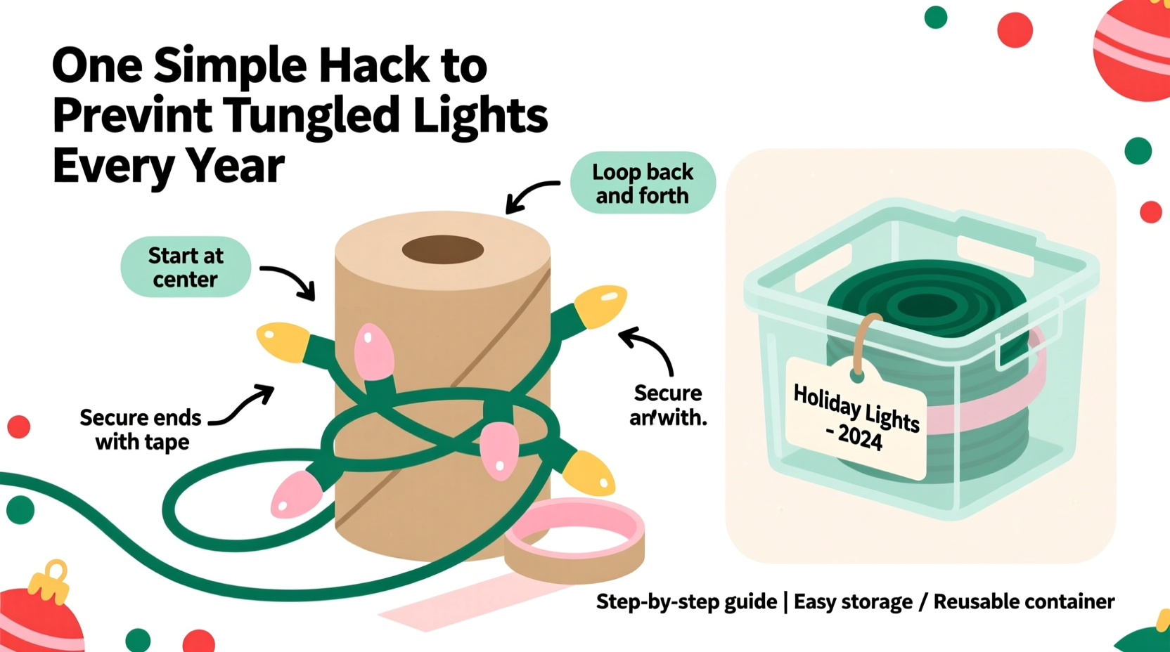 how to prevent tangled christmas lights every year with one simple storage hack