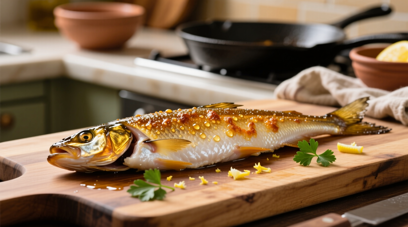 Fresh smelt fish golden brown after pan-frying