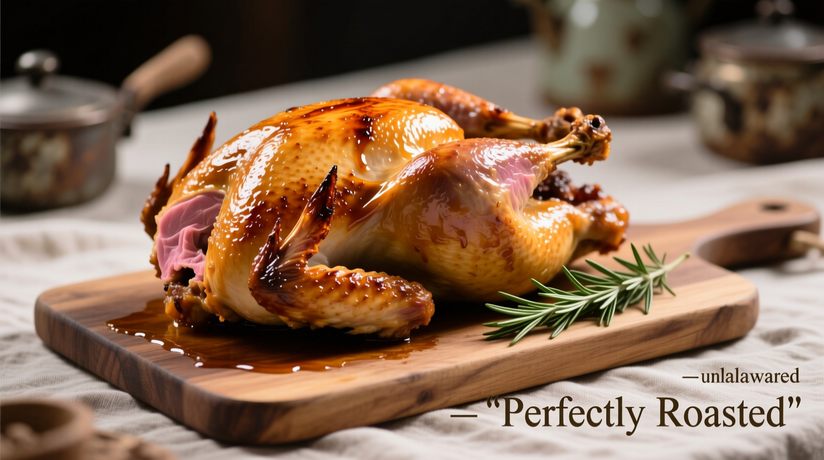 Perfectly roasted golden turkey breast on cutting board