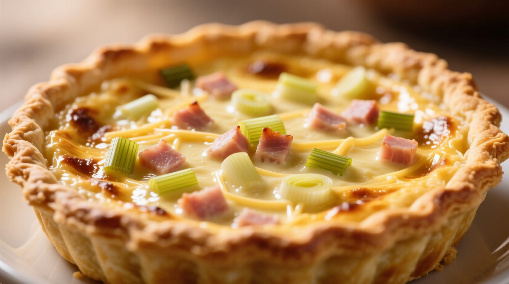 Perfectly golden quiche with slight center jiggle