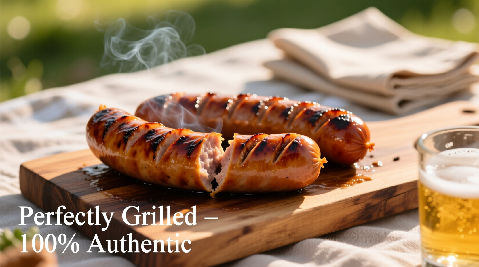 Perfectly grilled bratwurst with golden crust