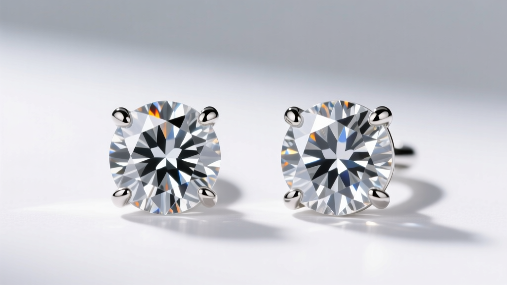 Comparing natural and lab-grown 6mm diamond earrings side-by-side, highlighting identical brilliance and 4-prong metal settings.