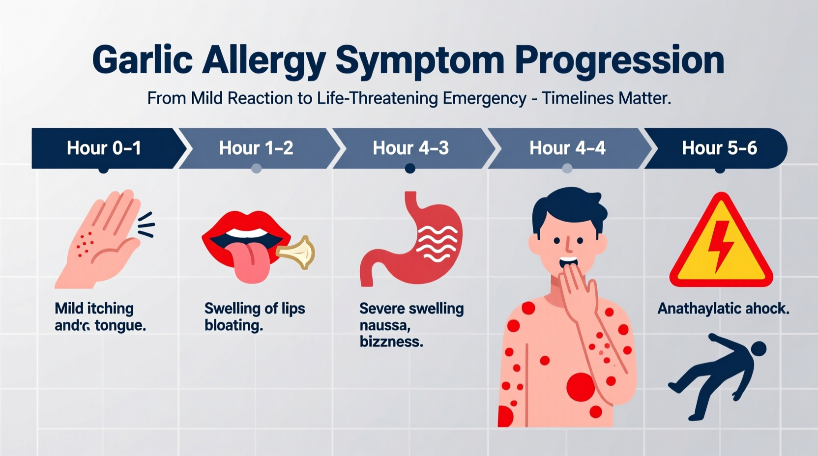 Garlic allergy symptoms progression chart showing timeline