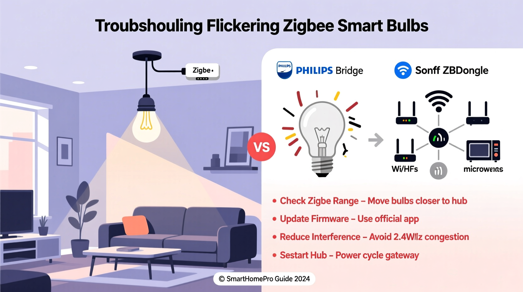 how to troubleshoot flickering smart bulbs in a zigbee network