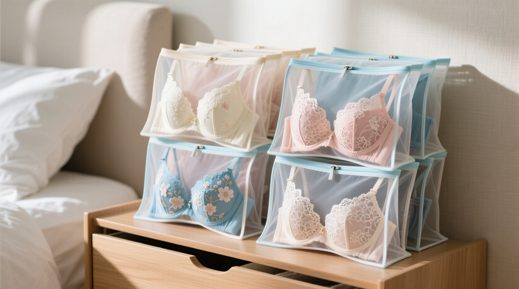 lace lingerie storage mesh bags vertical stacking