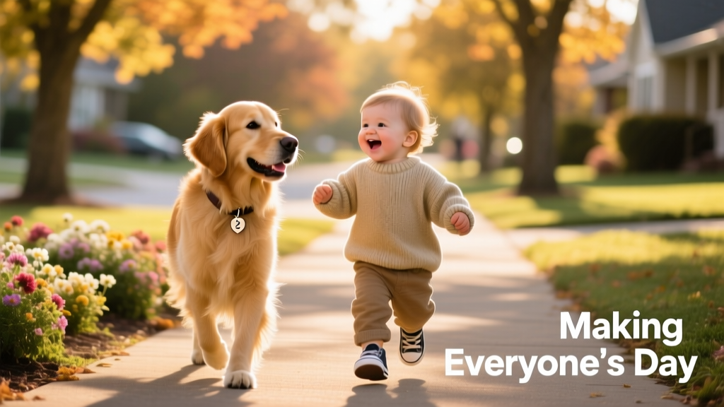 Toddler Chatting Away While Walking With His Golden Retriever Is Making Everybody’s Day
