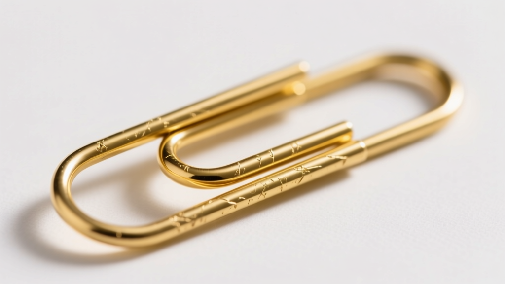 Side view of 18k yellow gold paper clip links showing micro-scratches from friction, lit by soft directional studio lighting.