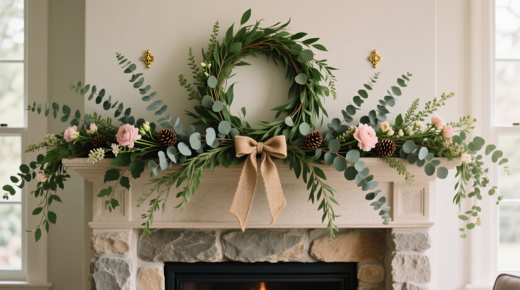 how to stagger garland length on mantels for balanced visual flow