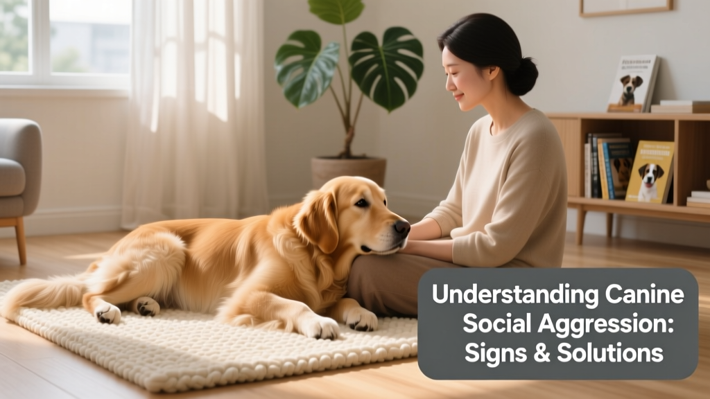A relaxed dog resting on a soft mat beside its owner, both engaged in gentle, quiet bonding time indoors