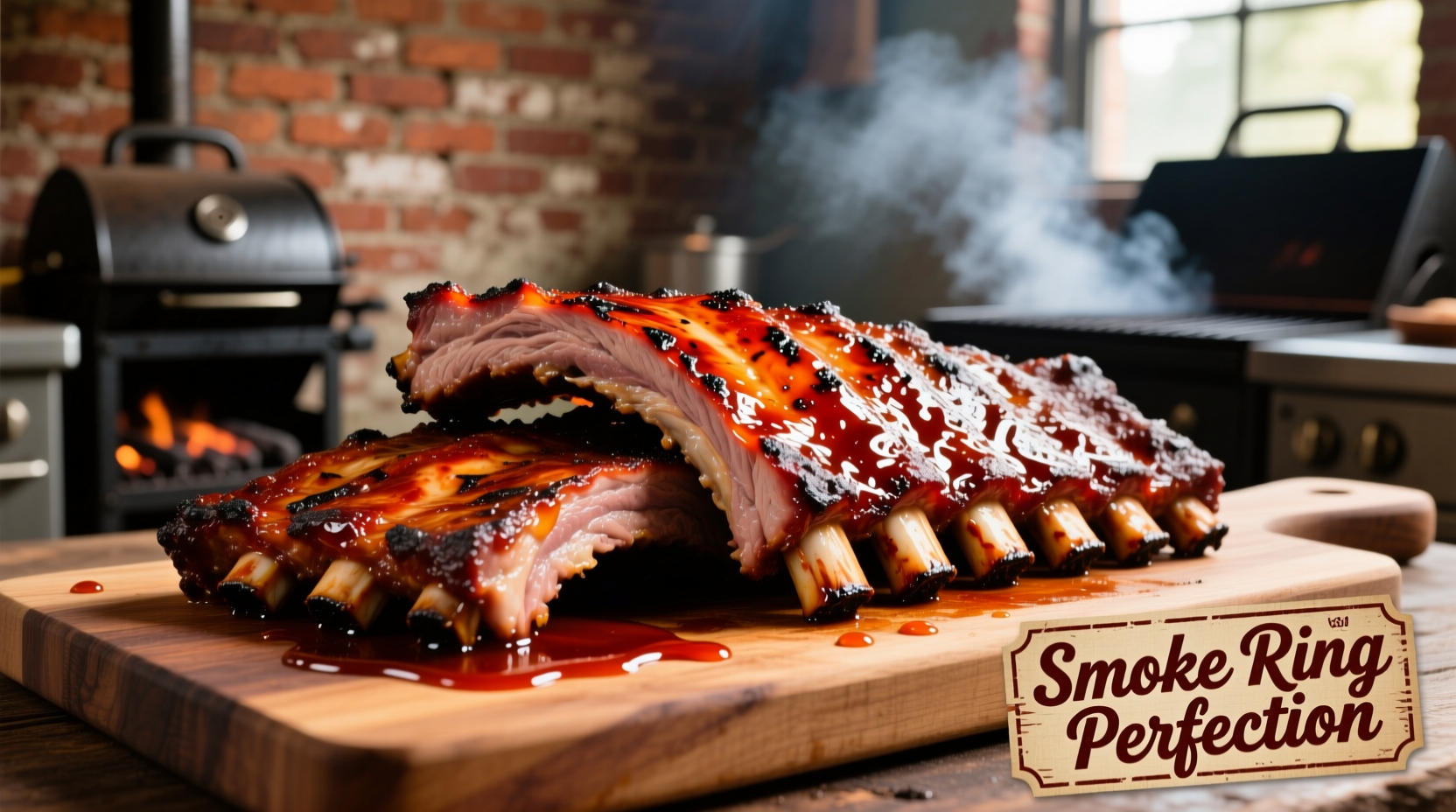Perfectly grilled baby back ribs with smoke ring and tender texture