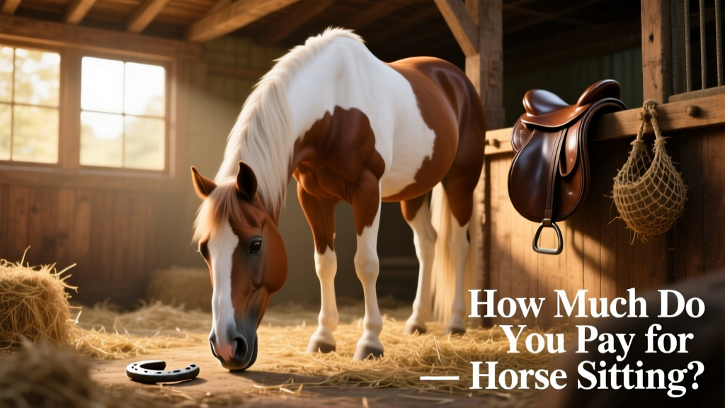 A calm brown-and-white horse lowering its head gently toward the camera in a quiet stable setting