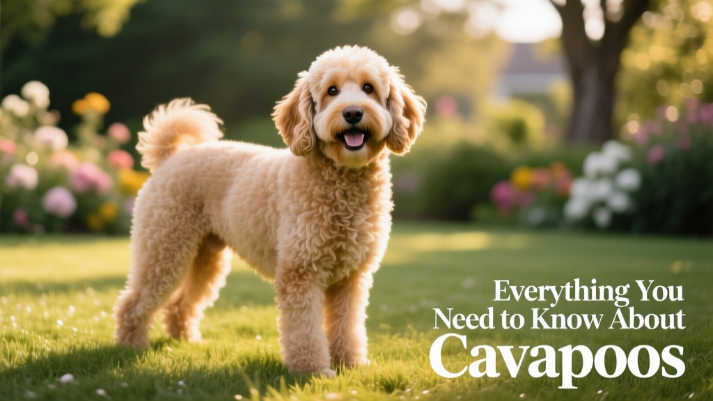 Full-grown adult Cavapoo standing confidently on grass, showcasing its fluffy coat and friendly expression