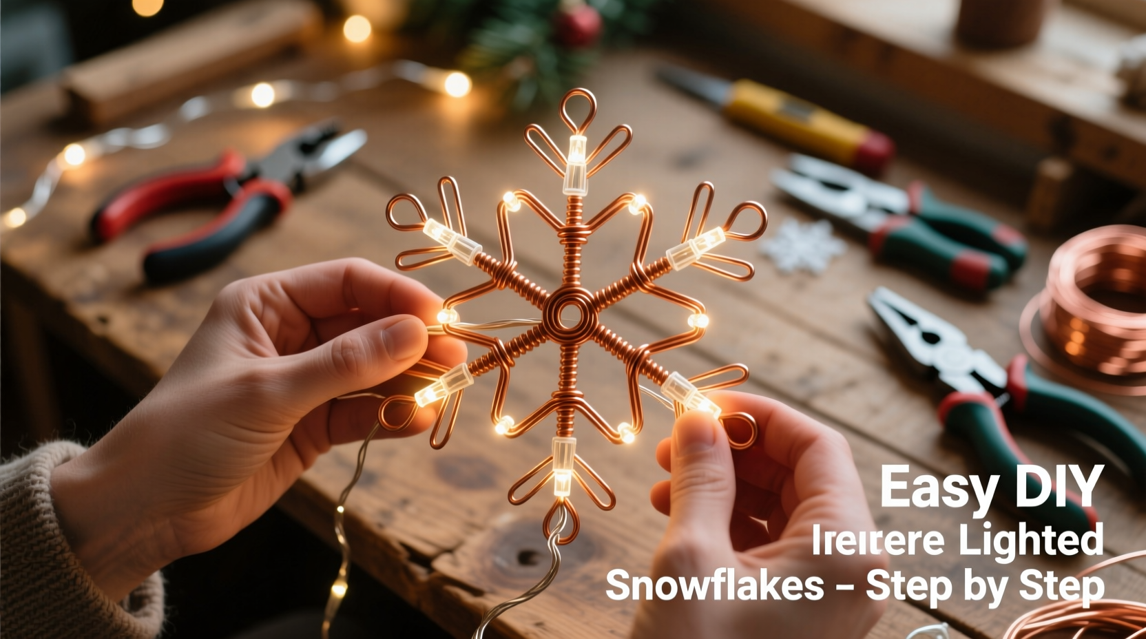 diy lighted snowflakes from craft wire and mini leds easy tutorial