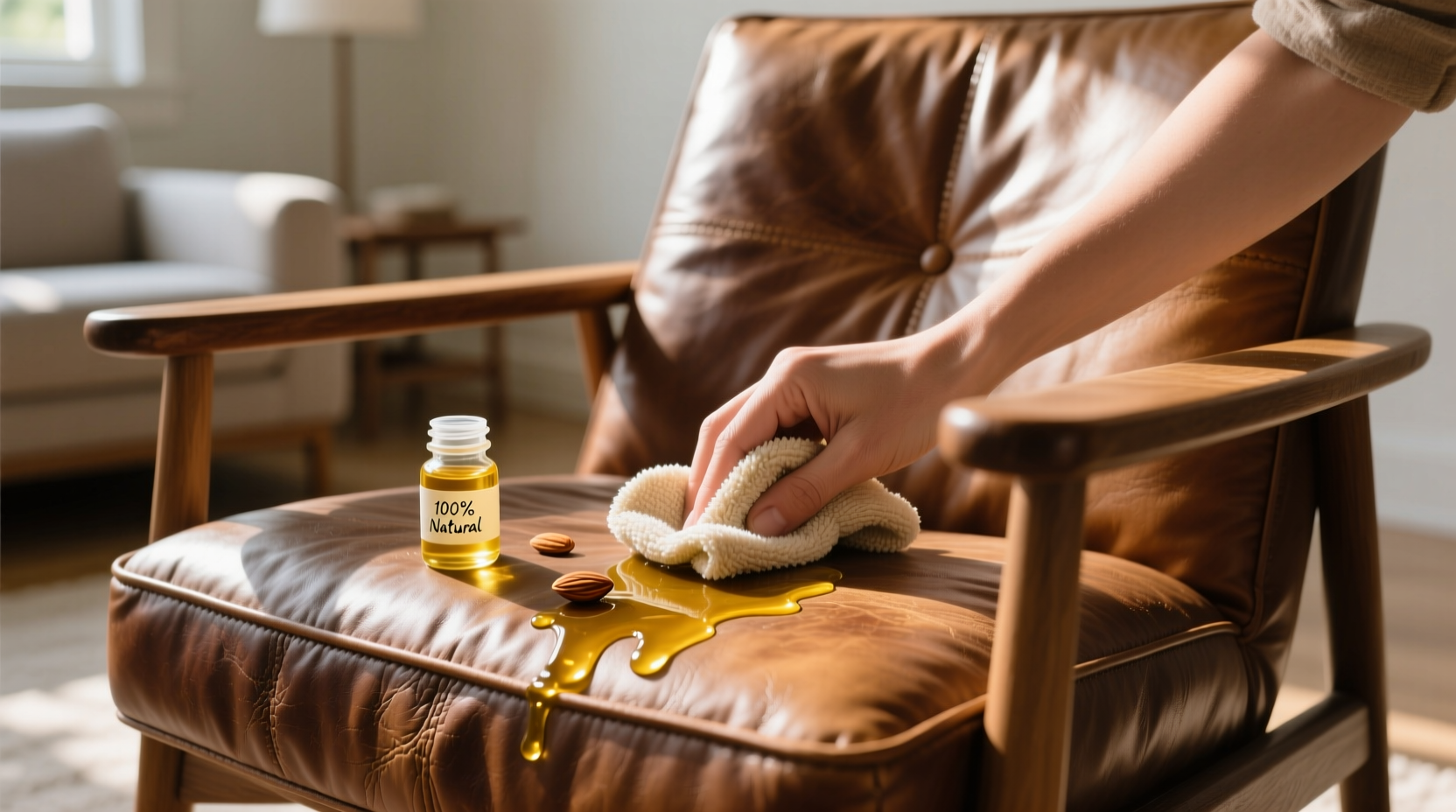 eco friendly cleaning leather care with lanolin almond oil
