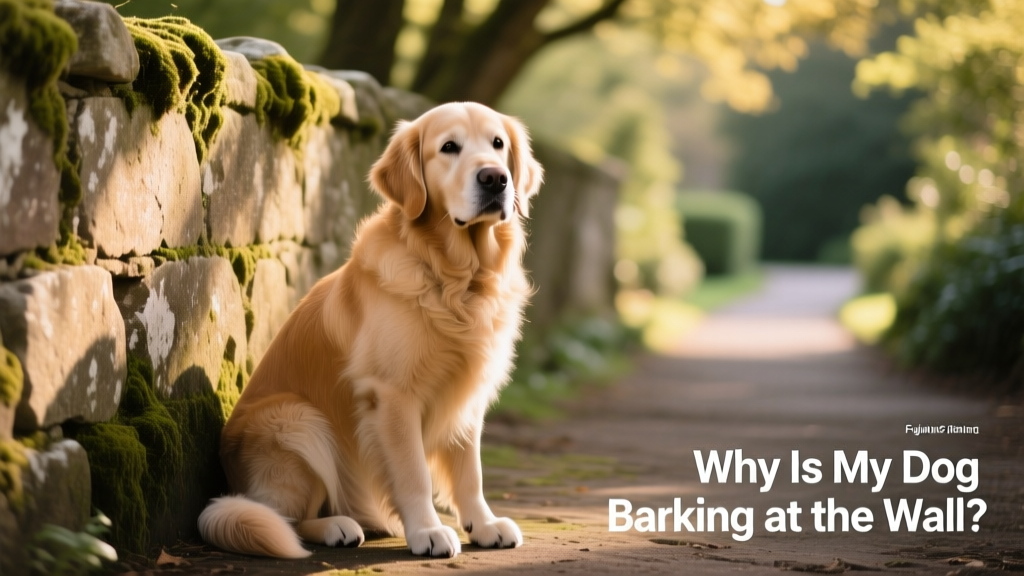 Senior golden retriever sitting calmly beside a quiet, intact wall—illustrating peaceful resolution after addressing underlying cause
