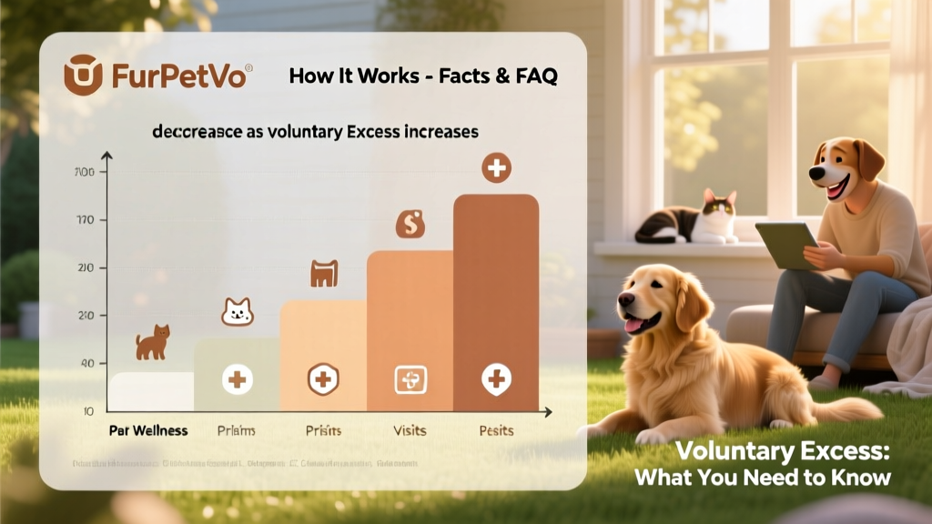 Side-by-side comparison chart showing how premiums decrease as voluntary excess increases, with clear labels and FurPetVo branding