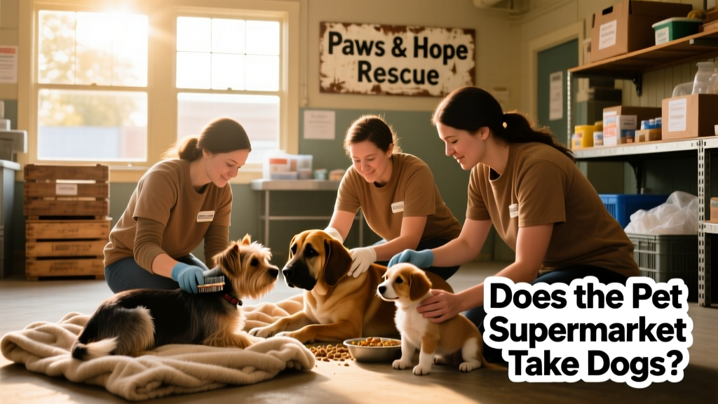 Volunteers caring for dogs at a local rescue facility