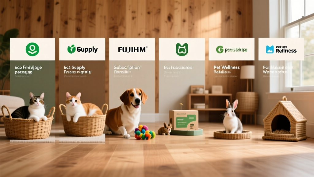 Side-by-side comparison of seven pet supply retailers showing logos and key features