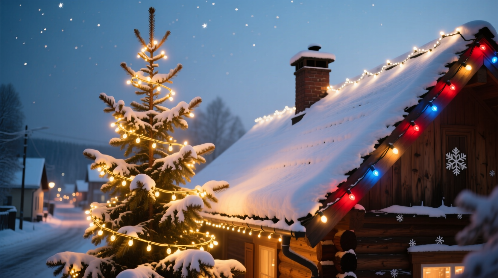 how to layer christmas lighting for depth on trees and rooftops