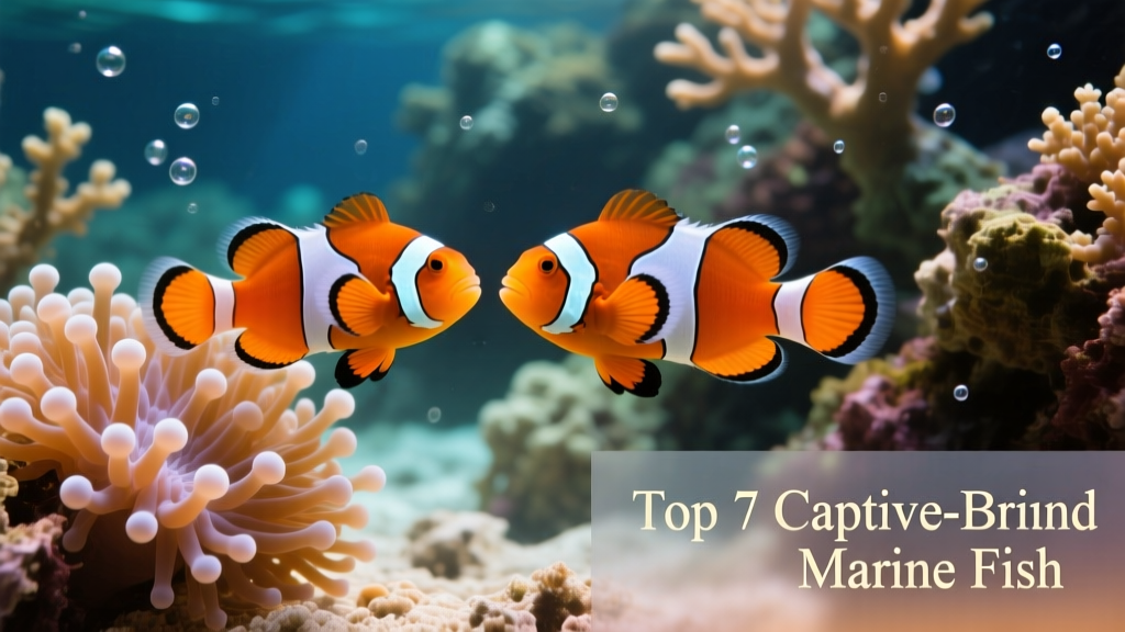 Close-up of two ocellaris clownfish swimming side-by-side near a bubble-tip anemone in a well-maintained reef tank