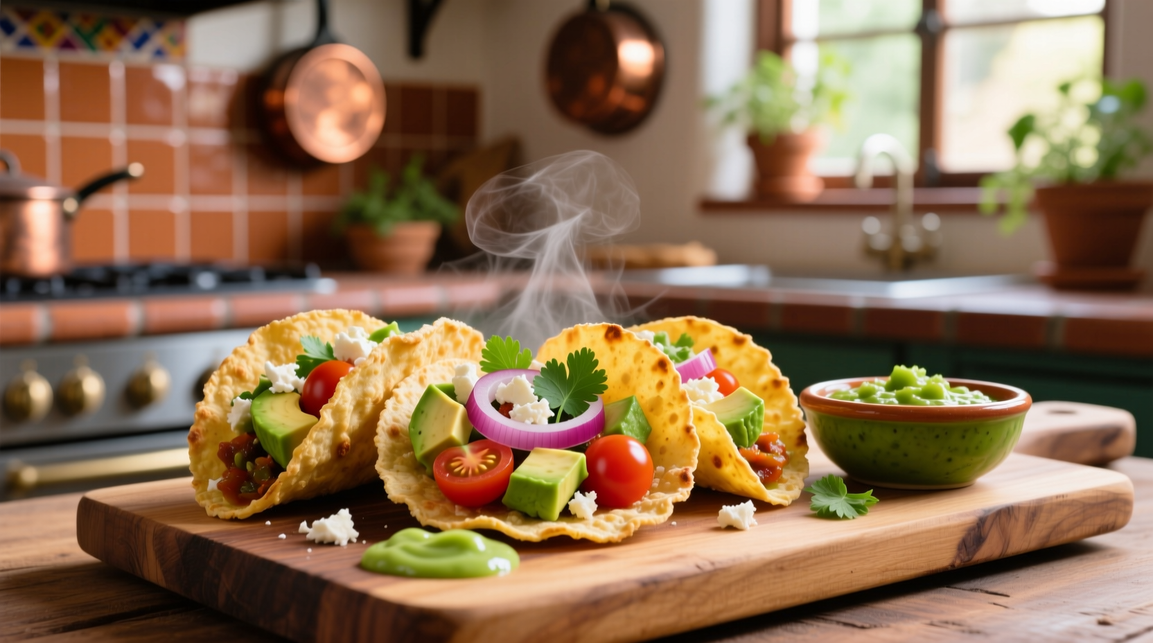 Freshly made crispy tostadas with colorful toppings