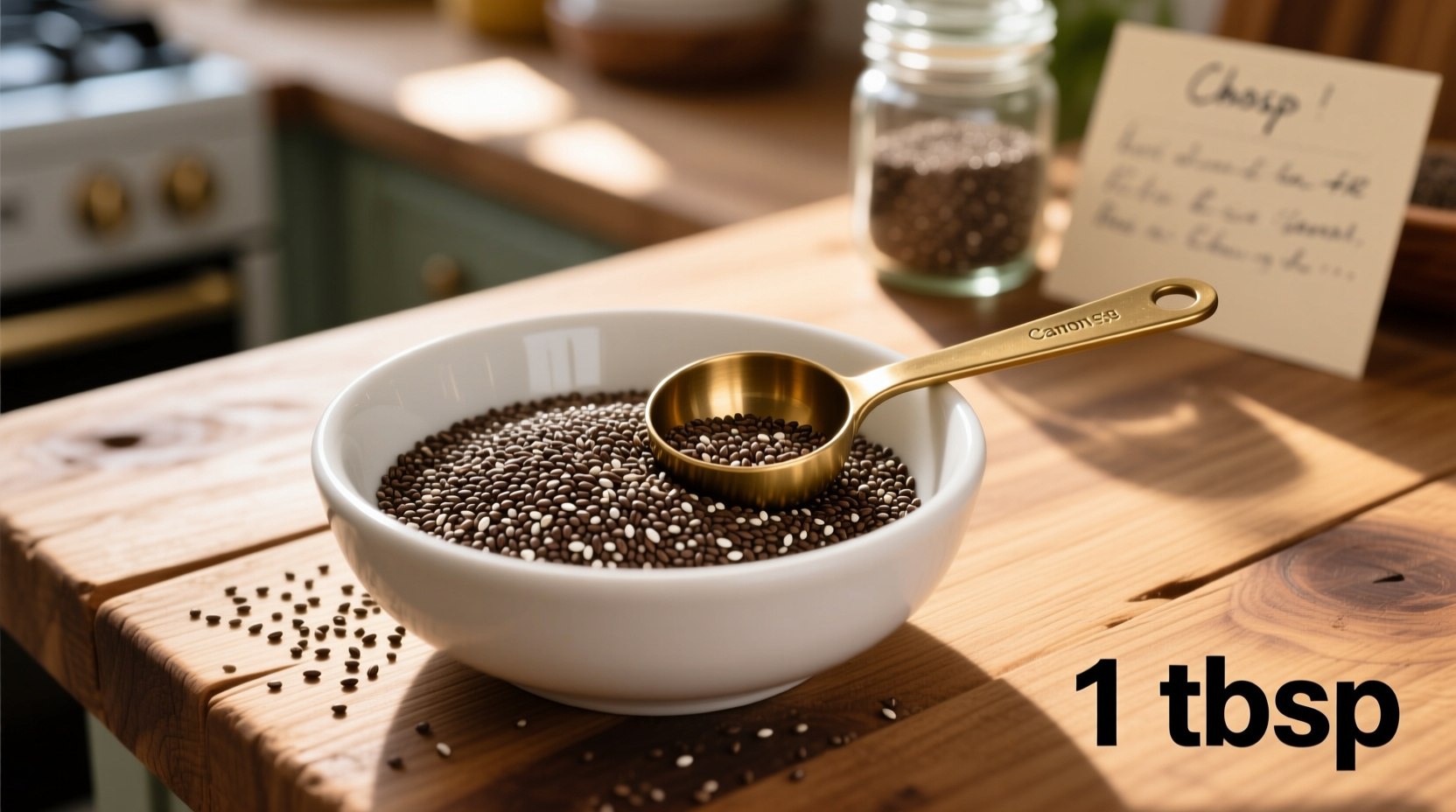 chia seeds in bowl with measuring spoon