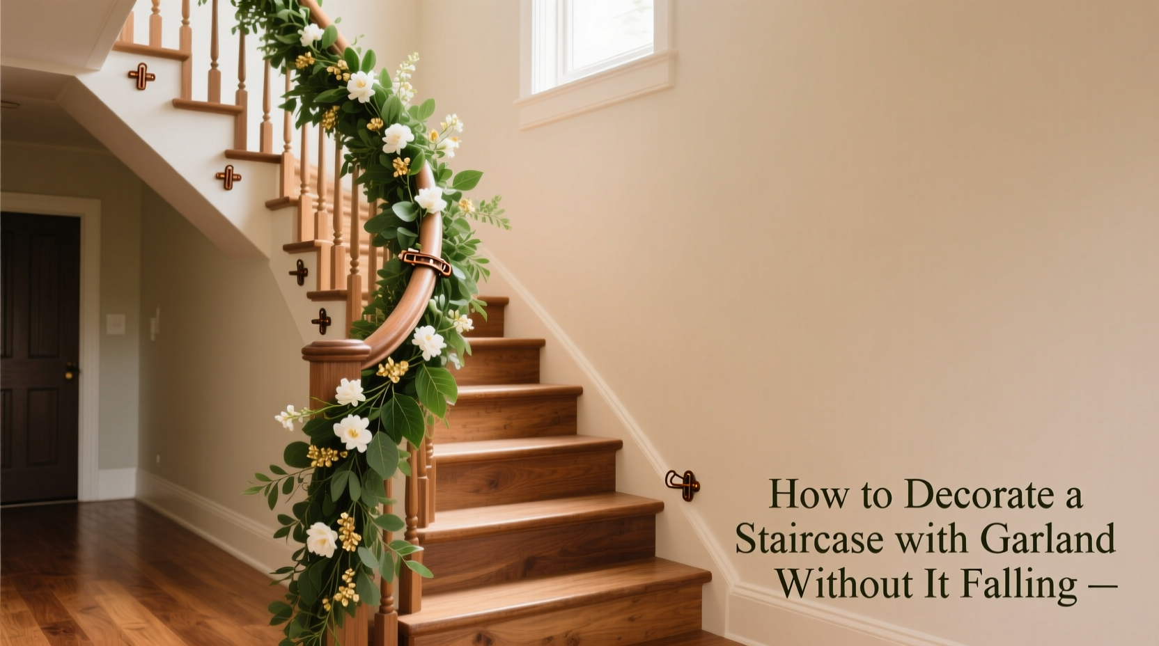 how to decorate a staircase with garland without it falling