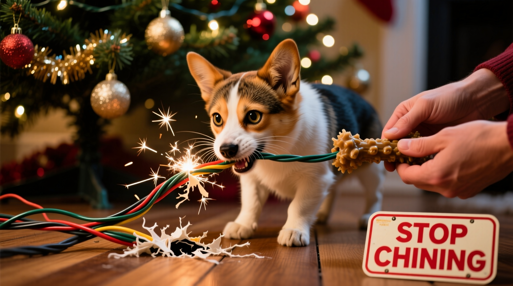 why does my pet chew on christmas tree wires and how to stop it