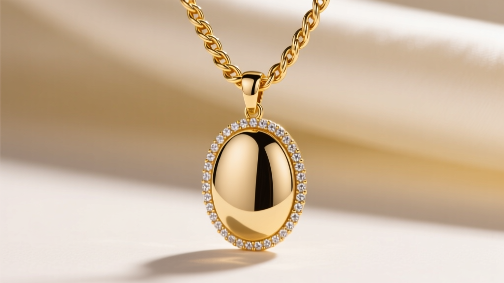 A 3.0mm diamond-cut 14k gold rope chain threaded through a hidden bail on an oval Hawaiian pendant under bright studio lighting.