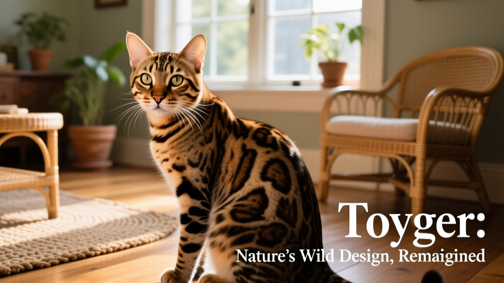 Toyer cat looks at camera over shoulder