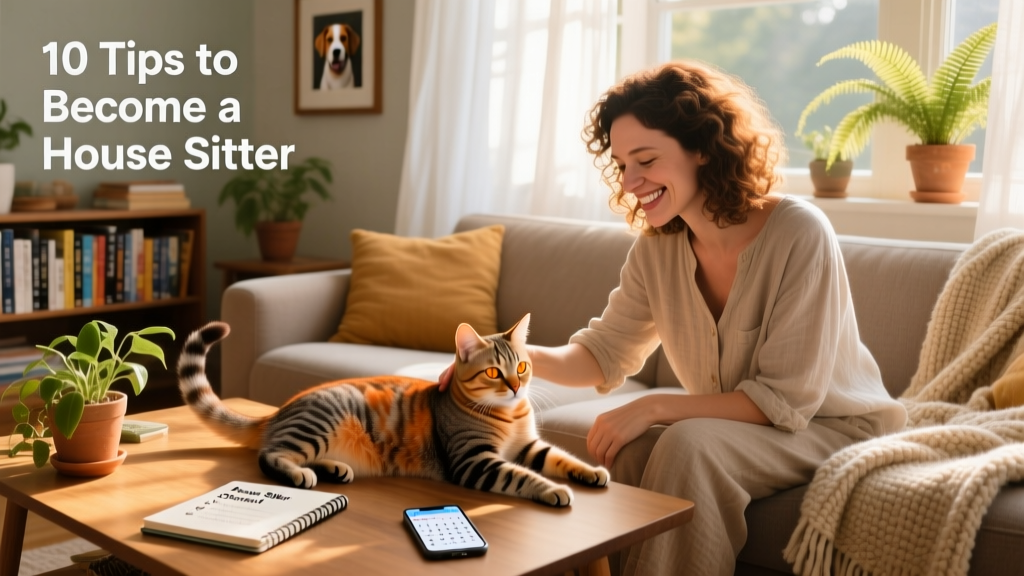 A smiling person gently petting a relaxed tabby cat on a sunlit living room sofa